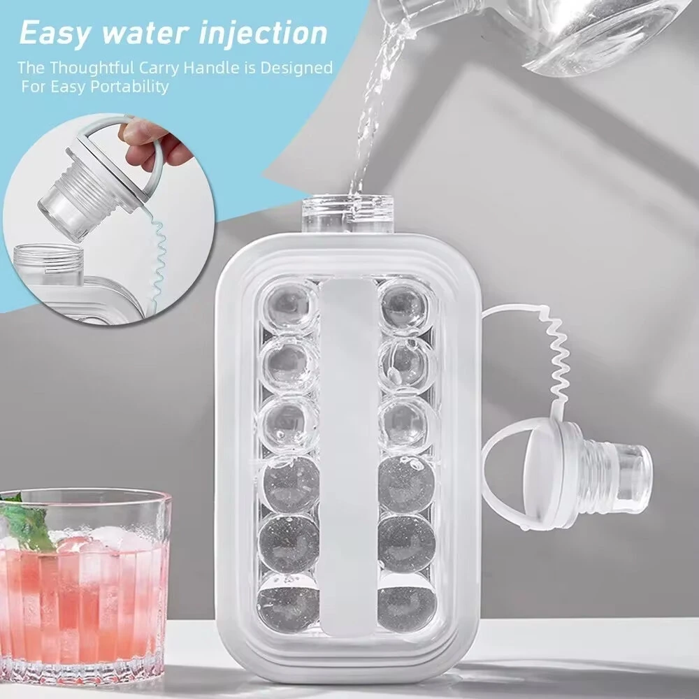 (image for) Portable Ice Hockey Pot 2 In 1 Water Bottle Ice Ball Machine Bottle Reusable Round Ice Cube Molds For Whiskey Juice Cocktails Kitchen Bar Ice Tools