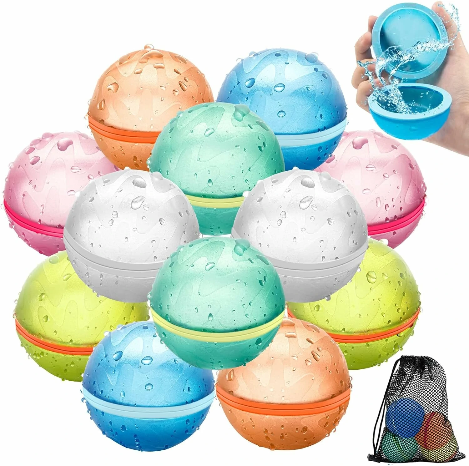 (image for) Reusable Magnetic Refillable Water Balls Summer Outdoor Water Toy for Kids and Adults Self Sealing Quick Filling Water Balloons Pool Beach Toys for Boys and Girls