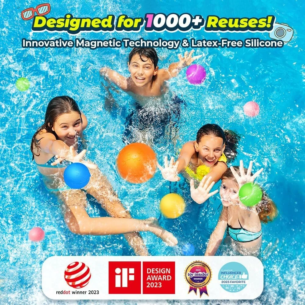 (image for) Reusable Magnetic Refillable Water Balls Summer Outdoor Water Toy for Kids and Adults Self Sealing Quick Filling Water Balloons Pool Beach Toys for Boys and Girls