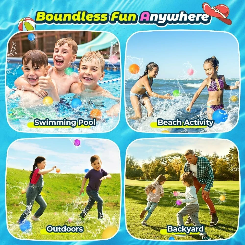(image for) Reusable Magnetic Refillable Water Balls Summer Outdoor Water Toy for Kids and Adults Self Sealing Quick Filling Water Balloons Pool Beach Toys for Boys and Girls