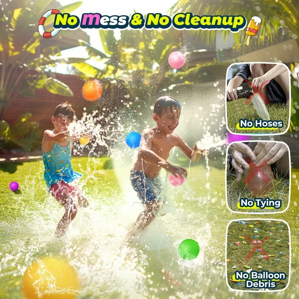 (image for) Reusable Magnetic Refillable Water Balls Summer Outdoor Water Toy for Kids and Adults Self Sealing Quick Filling Water Balloons Pool Beach Toys for Boys and Girls