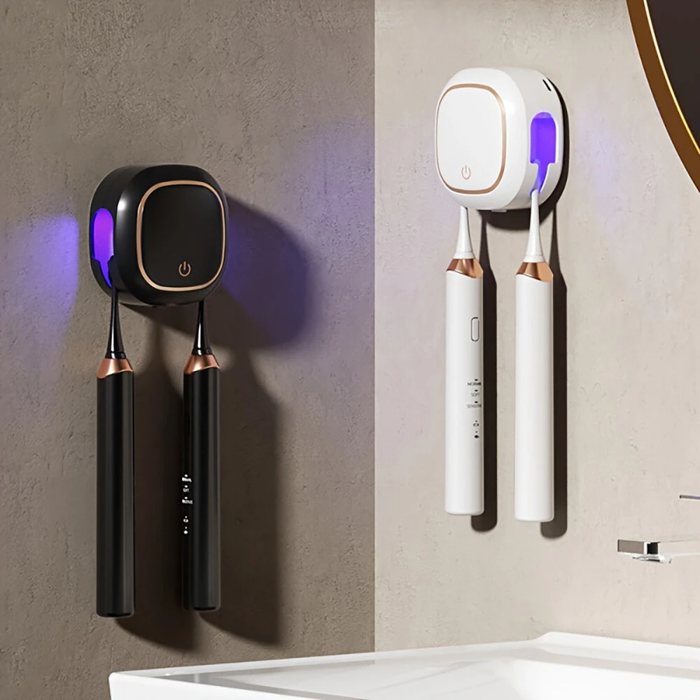 (image for) Smart Toothbrush Sterilizer Electric Ultraviolet Sterilization Box Heat Drying Wall-Mounted Bathroom Double Toothbrush Storage Rack