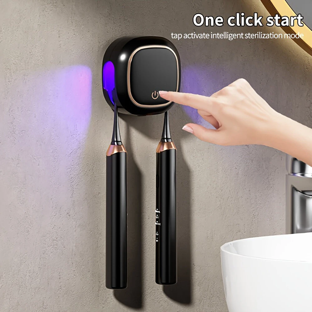(image for) Smart Toothbrush Sterilizer Electric Ultraviolet Sterilization Box Heat Drying Wall-Mounted Bathroom Double Toothbrush Storage Rack