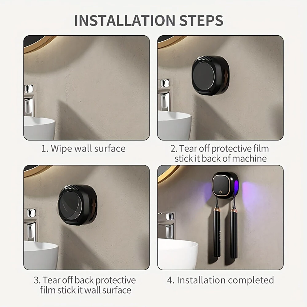 (image for) Smart Toothbrush Sterilizer Electric Ultraviolet Sterilization Box Heat Drying Wall-Mounted Bathroom Double Toothbrush Storage Rack