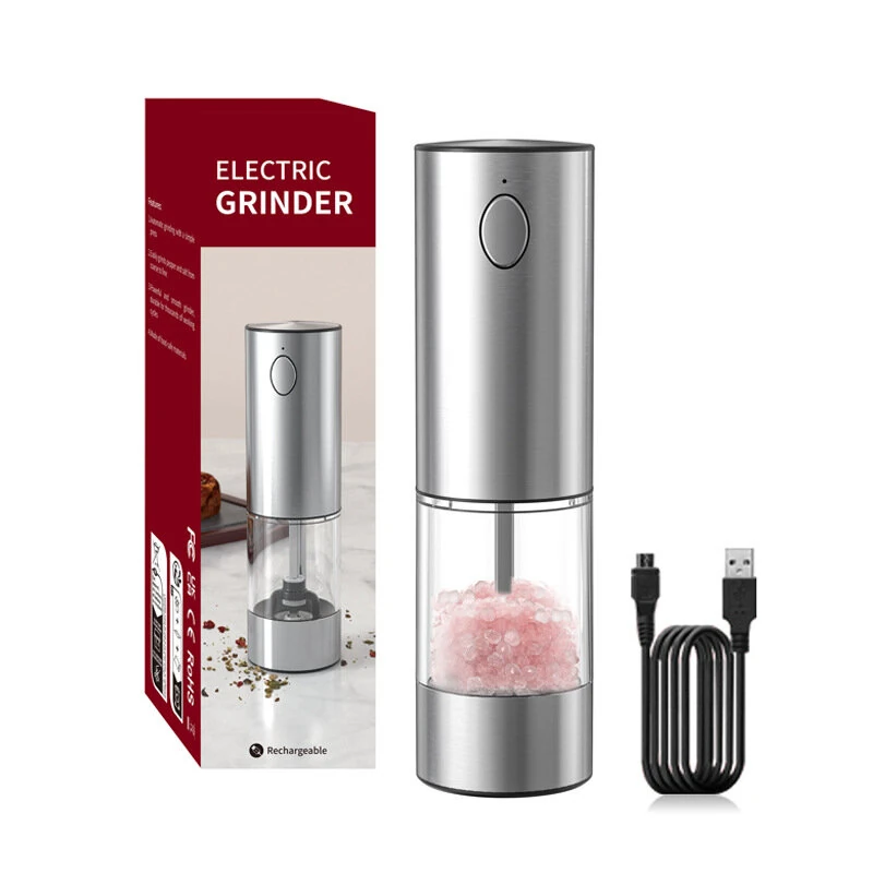 Stainless Steel Electric Pepper Grinder Set Rechargeable 95ML Pepper Grinder Set Sea Salt Grinder Electric Black White Pepper Grinder Bottle (image for) Stainless Steel Electric Pepper Grinder Set Rechargeable 95ML Pepper Grinder Set Sea Salt Grinder Electric Black White Pepper Grinder Bottle