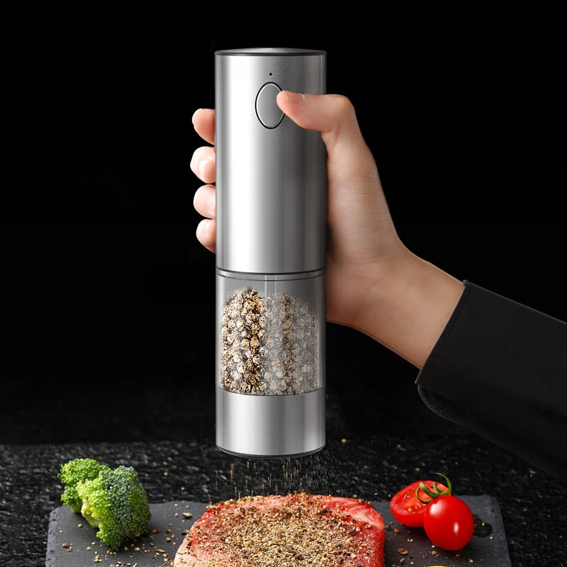 (image for) Stainless Steel Electric Pepper Grinder Set Rechargeable 95ML Pepper Grinder Set Sea Salt Grinder Electric Black White Pepper Grinder Bottle
