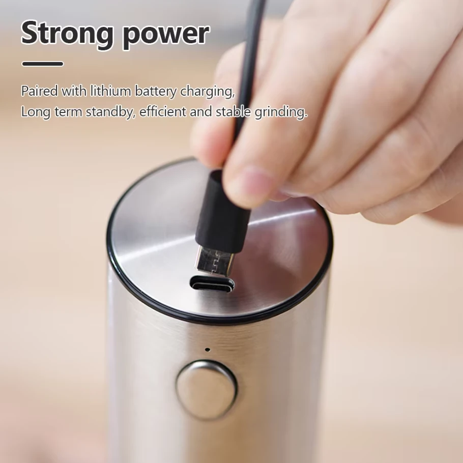 (image for) Stainless Steel Electric Pepper Grinder Set Rechargeable 95ML Pepper Grinder Set Sea Salt Grinder Electric Black White Pepper Grinder Bottle