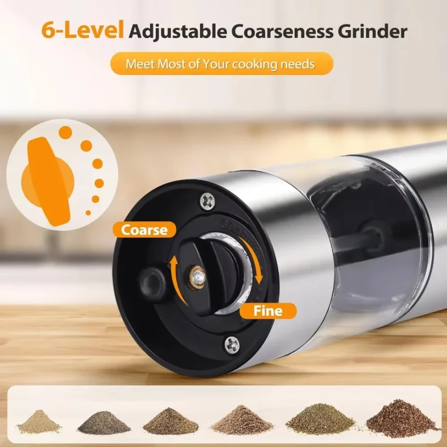 (image for) Stainless Steel Electric Pepper Grinder Set Rechargeable 95ML Pepper Grinder Set Sea Salt Grinder Electric Black White Pepper Grinder Bottle