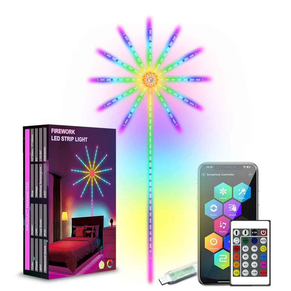 (image for) Tuya 0.5M*10+1M*1 Festive Atmosphere Decorative Colorful Firework Lights LED Colorful Firework Sound Drum Meteor Explosion Starry Sky Full Color Lights With Christmas Decoration Atmosphere Li