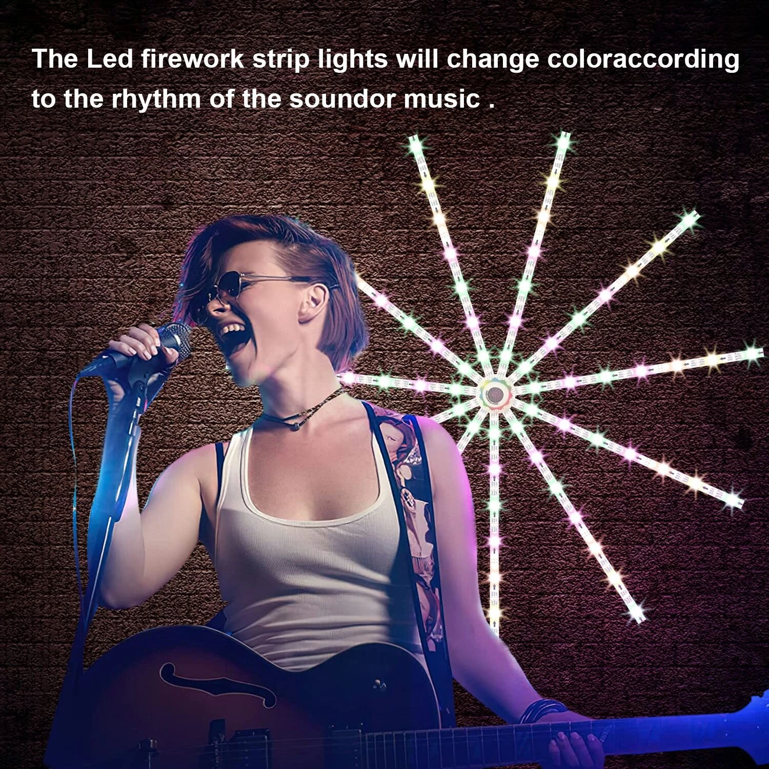 (image for) Tuya 0.5M*10+1M*1 Festive Atmosphere Decorative Colorful Firework Lights LED Colorful Firework Sound Drum Meteor Explosion Starry Sky Full Color Lights With Christmas Decoration Atmosphere Li