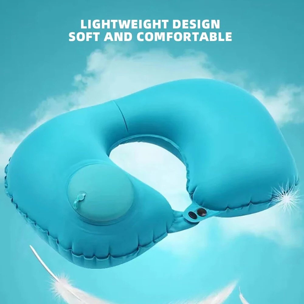 (image for) U-Shaped Travel Pillow Press Inflatable Pillow Neck Portable Foldable Outdoor Travel Car Aircraft Inflatable Ring Neck Pillow