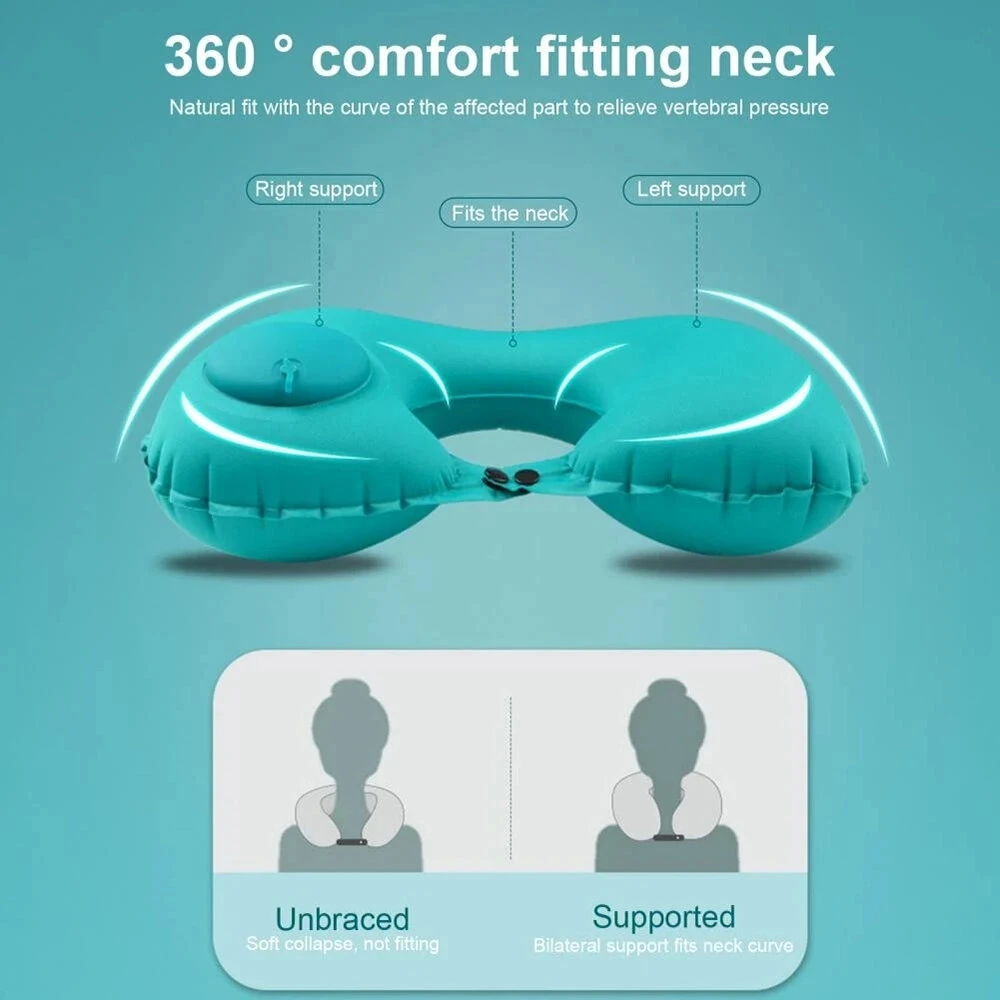 (image for) U-Shaped Travel Pillow Press Inflatable Pillow Neck Portable Foldable Outdoor Travel Car Aircraft Inflatable Ring Neck Pillow