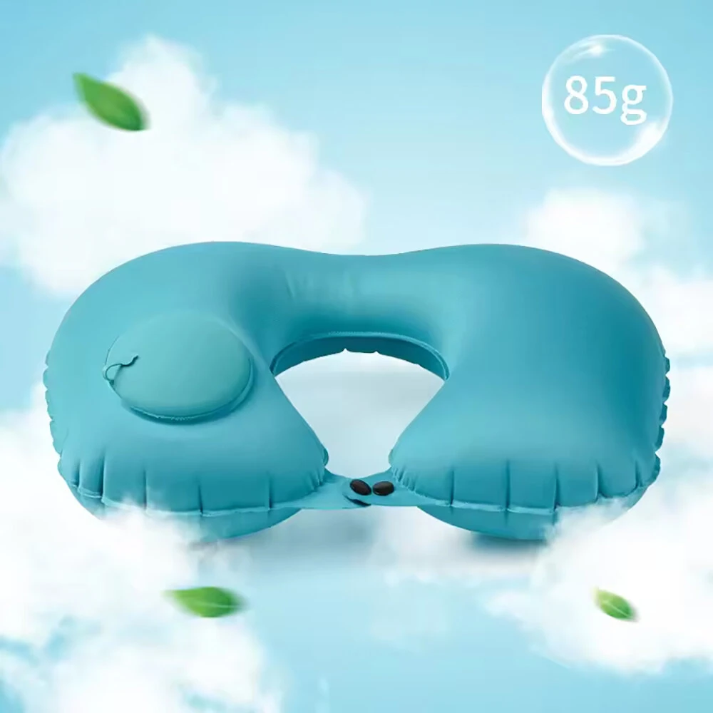 (image for) U-Shaped Travel Pillow Press Inflatable Pillow Neck Portable Foldable Outdoor Travel Car Aircraft Inflatable Ring Neck Pillow
