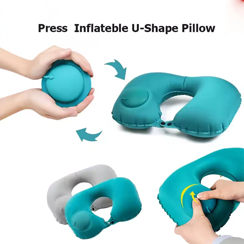 (image for) U-Shaped Travel Pillow Press Inflatable Pillow Neck Portable Foldable Outdoor Travel Car Aircraft Inflatable Ring Neck Pillow
