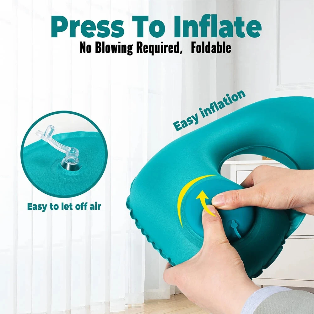(image for) U-Shaped Travel Pillow Press Inflatable Pillow Neck Portable Foldable Outdoor Travel Car Aircraft Inflatable Ring Neck Pillow