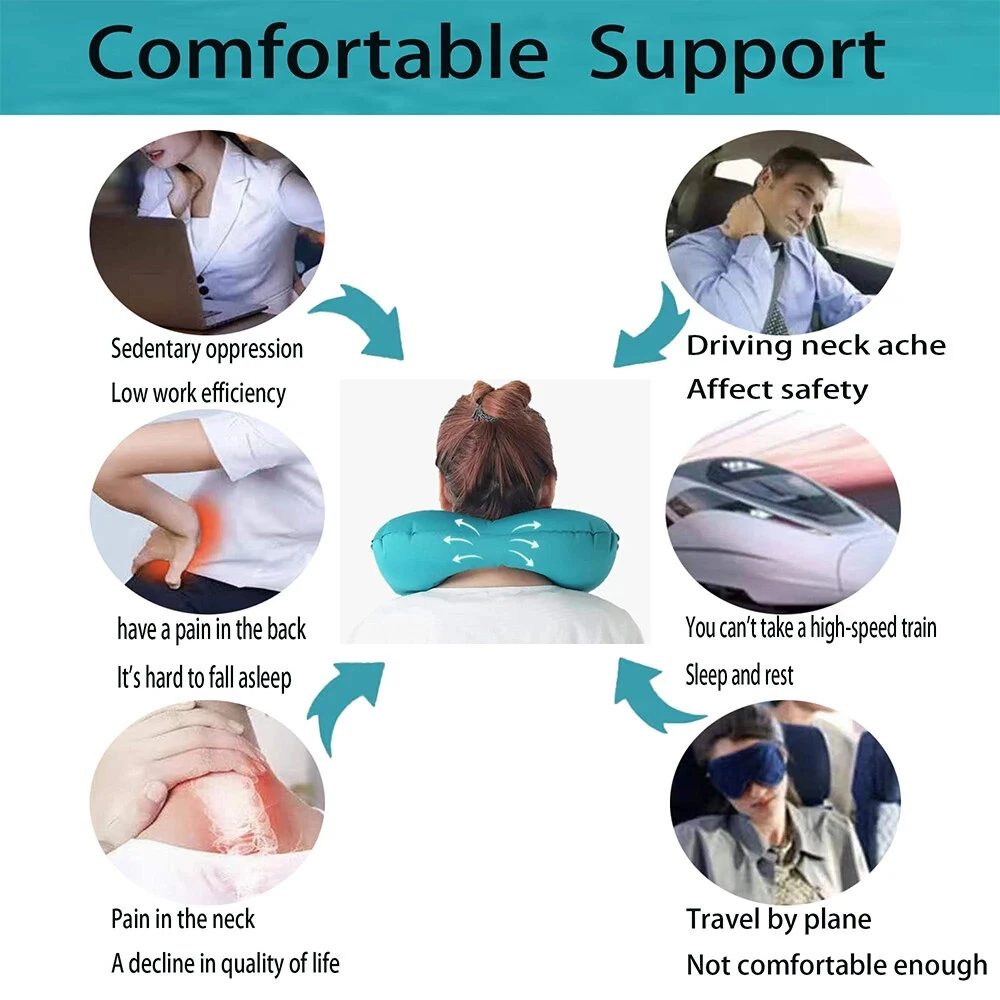 (image for) U-Shaped Travel Pillow Press Inflatable Pillow Neck Portable Foldable Outdoor Travel Car Aircraft Inflatable Ring Neck Pillow