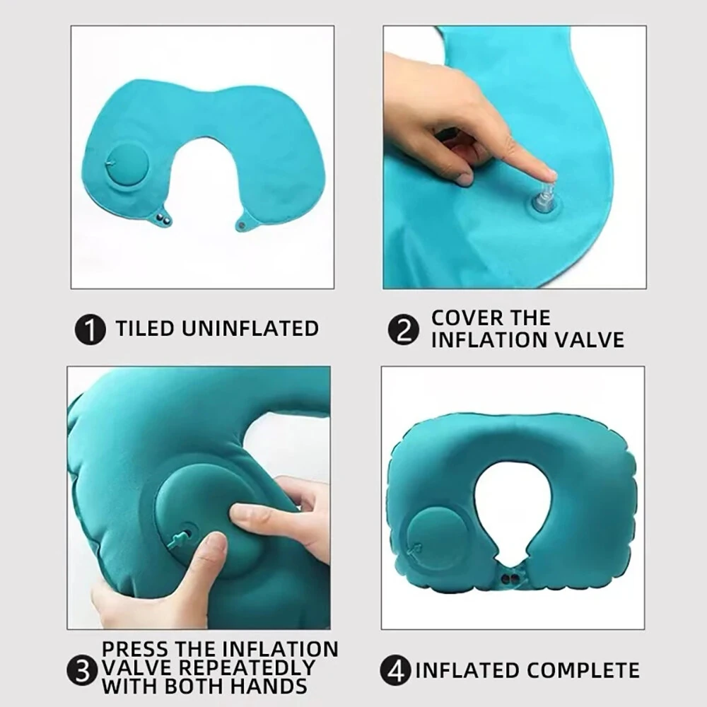(image for) U-Shaped Travel Pillow Press Inflatable Pillow Neck Portable Foldable Outdoor Travel Car Aircraft Inflatable Ring Neck Pillow