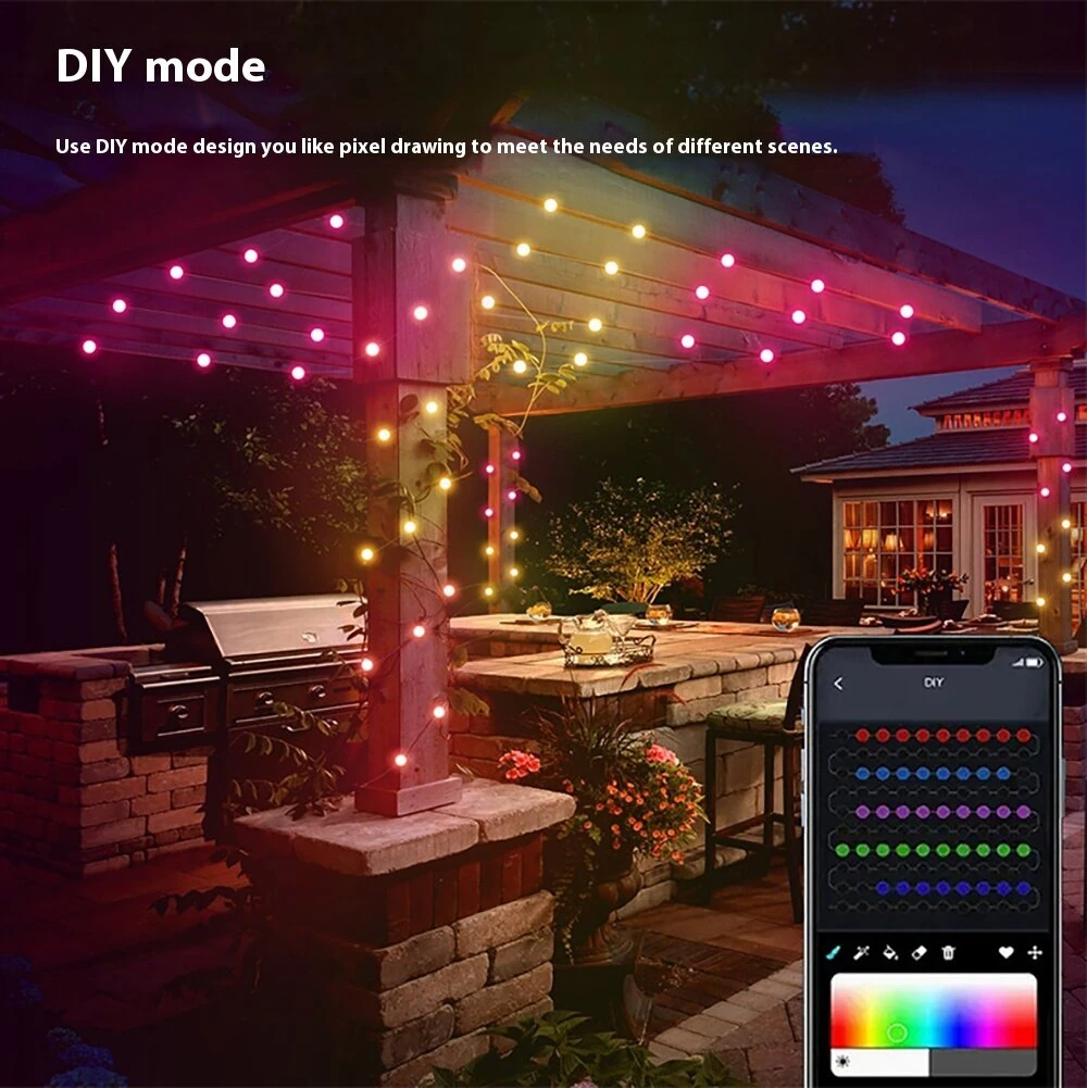 (image for) iDeal LED APP Smart Festival Decoration Small White Ball USB Magic Color Point Control Light String Villa 8 Function Leather Line Light String Garden Starry Sky Decorative Light