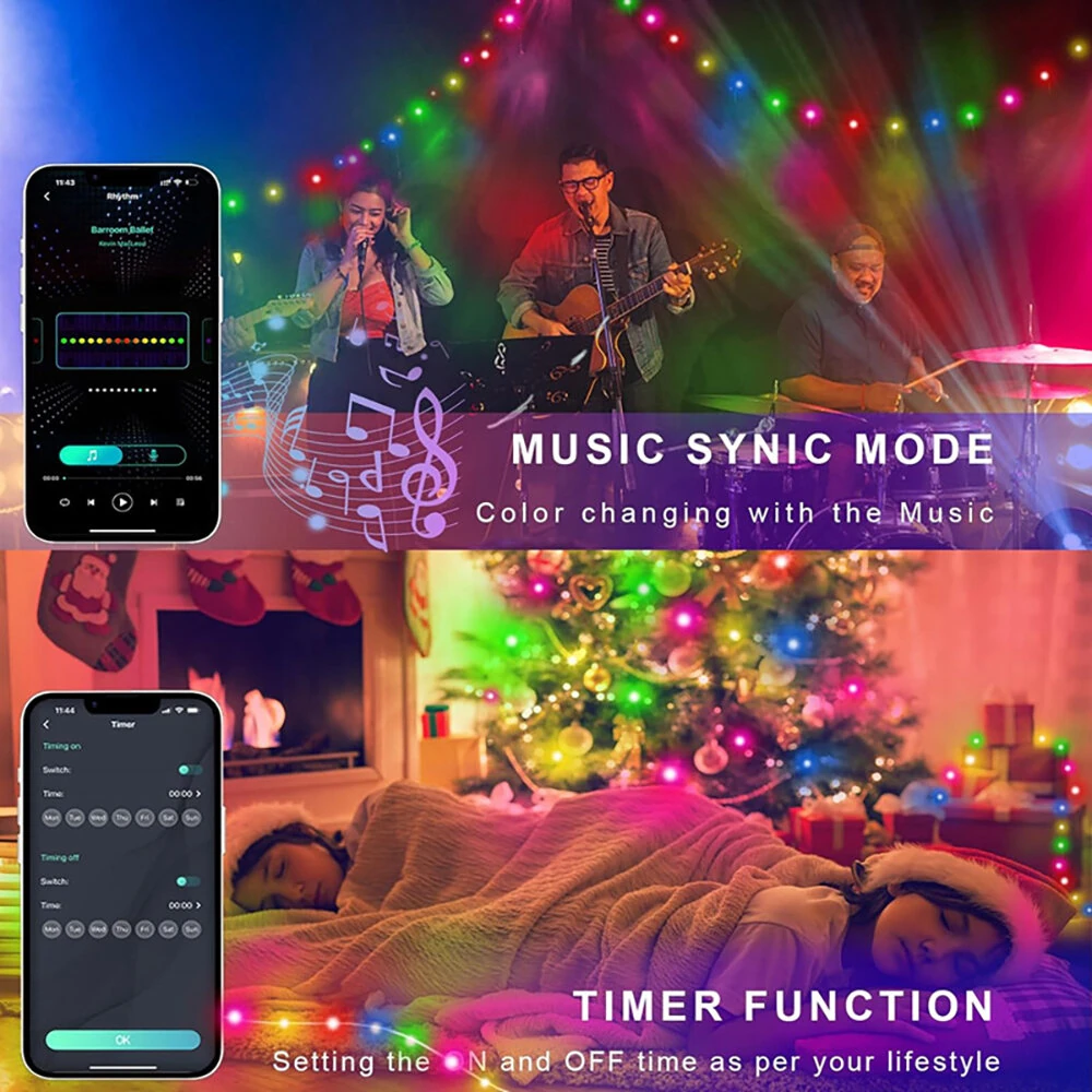 (image for) iDeal LED APP Smart Festival Decoration Small White Ball USB Magic Color Point Control Light String Villa 8 Function Leather Line Light String Garden Starry Sky Decorative Light