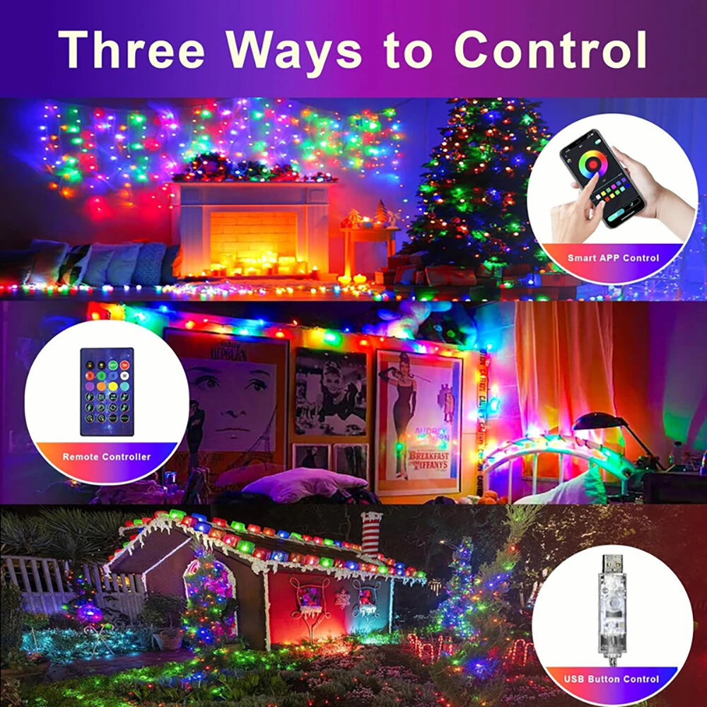(image for) iDeal LED APP Smart Festival Decoration Small White Ball USB Magic Color Point Control Light String Villa 8 Function Leather Line Light String Garden Starry Sky Decorative Light