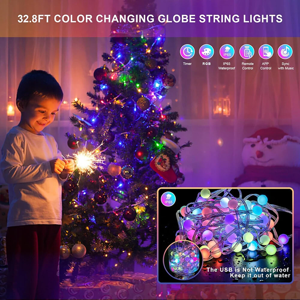 (image for) iDeal LED APP Smart Festival Decoration Small White Ball USB Magic Color Point Control Light String Villa 8 Function Leather Line Light String Garden Starry Sky Decorative Light