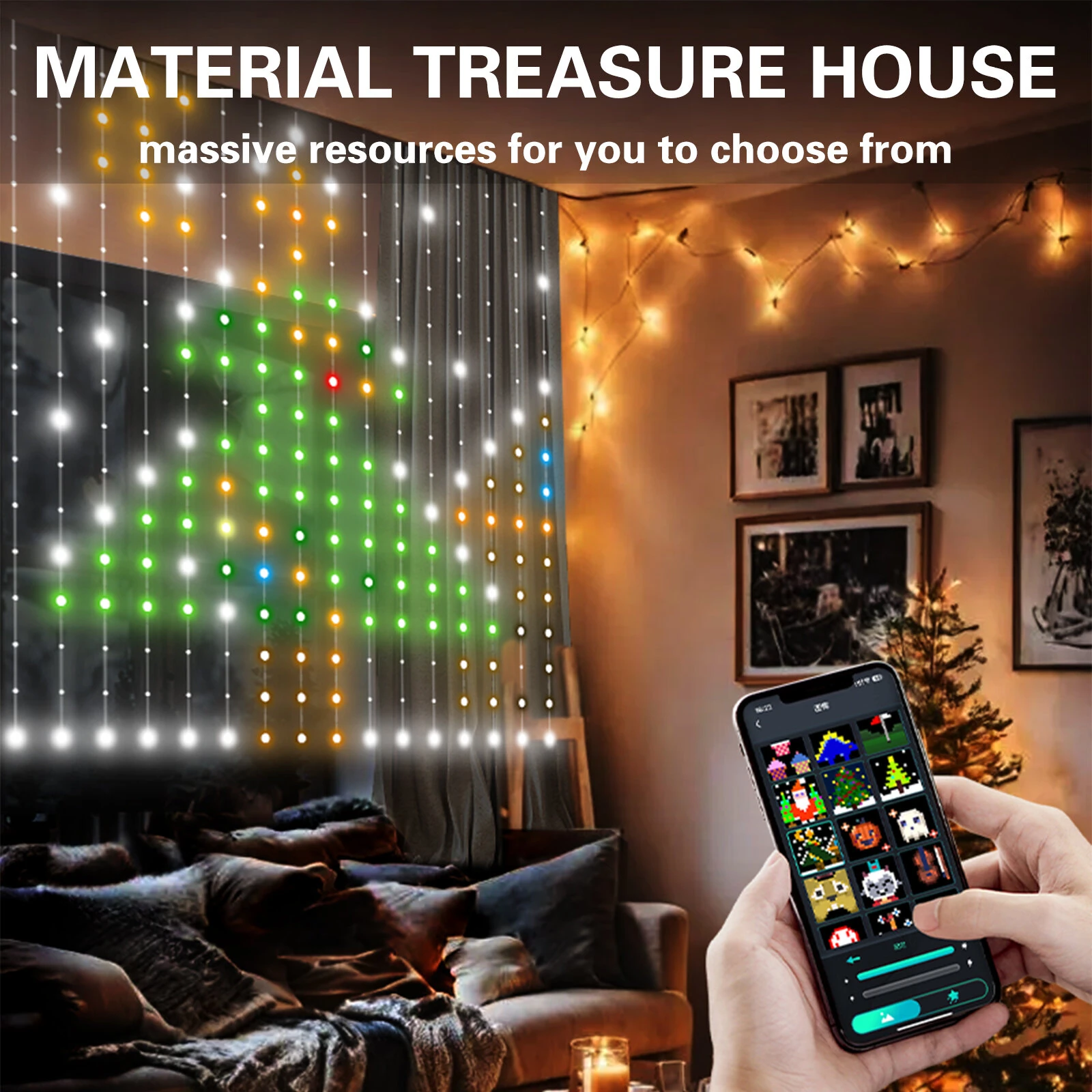 (image for) iDeal LED Control Intelligent Colorful Point Control Curtain Light 160x160cm Smart Curtain Lamp 256PCS RGB Lamp Bead IP65 Waterproof