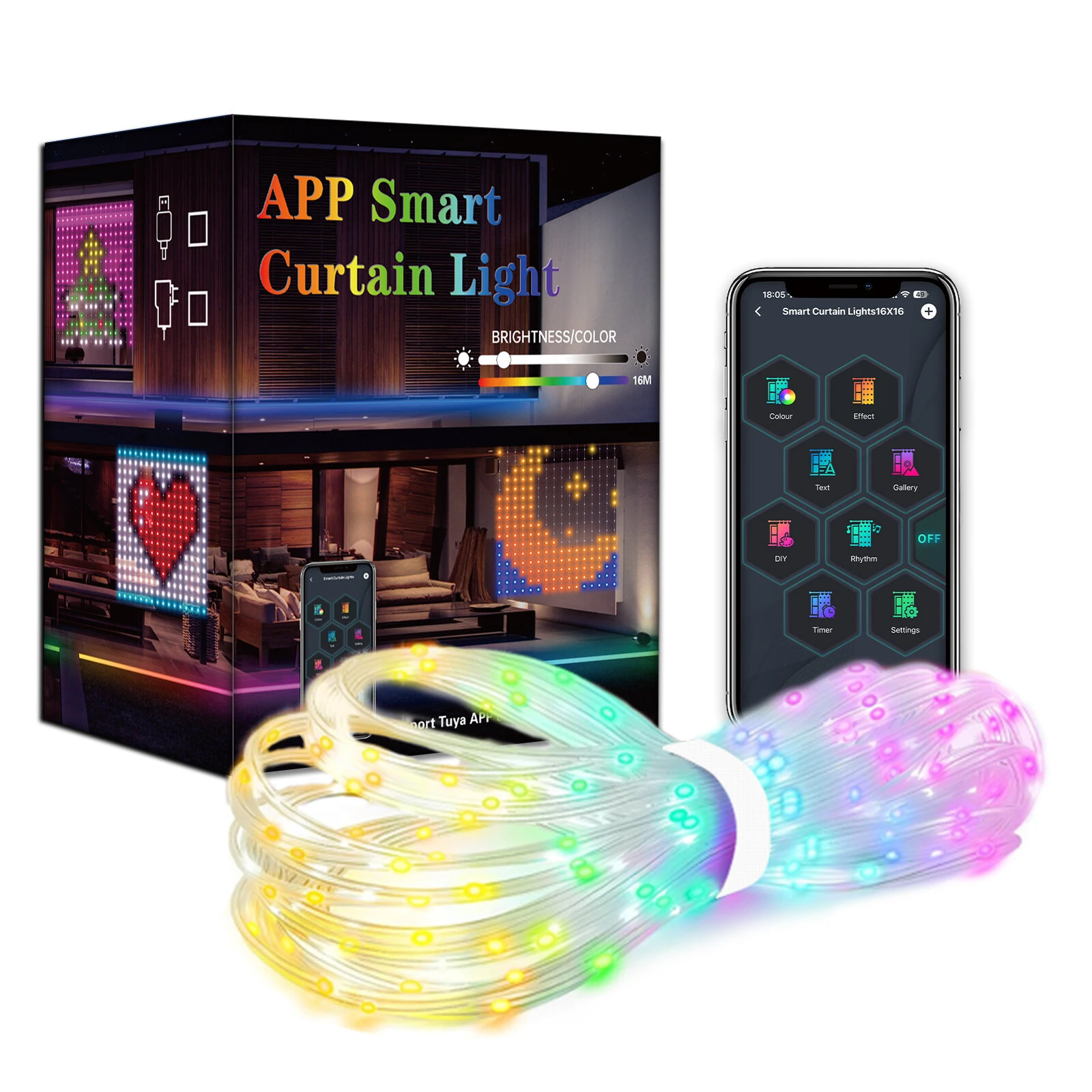 (image for) iDeal LED Control Intelligent Colorful Point Control Curtain Light 160x160cm Smart Curtain Lamp 256PCS RGB Lamp Bead IP65 Waterproof