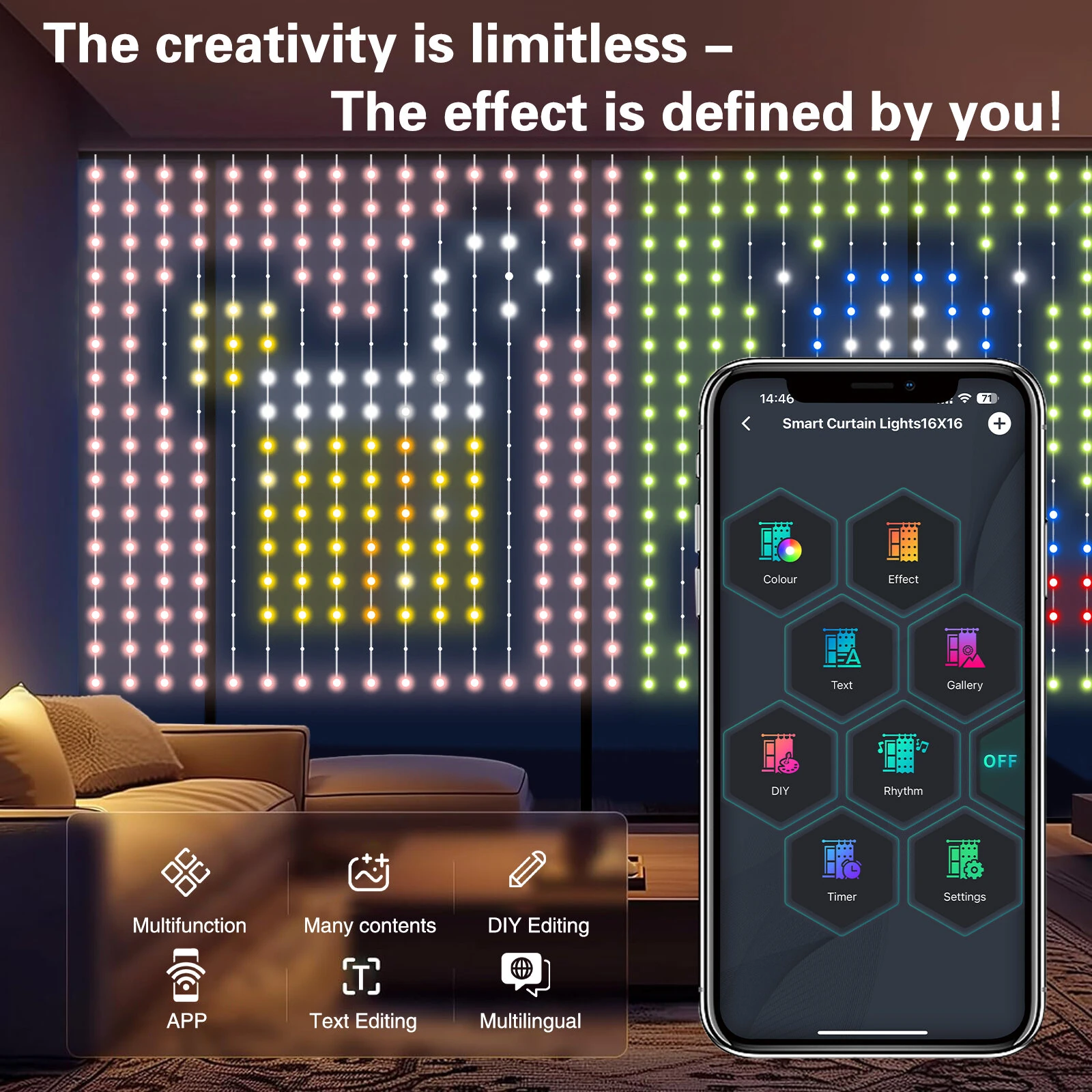 (image for) iDeal LED Control Intelligent Colorful Point Control Curtain Light 160x160cm Smart Curtain Lamp 256PCS RGB Lamp Bead IP65 Waterproof